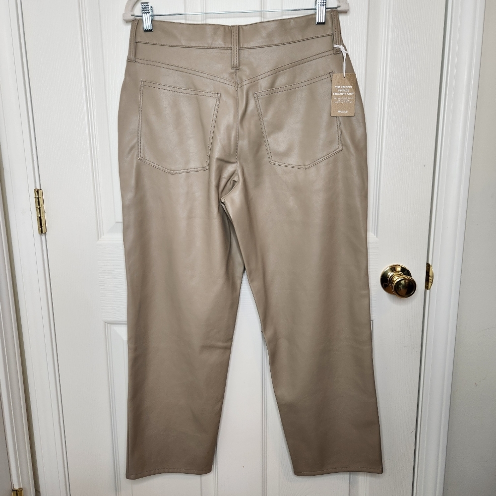 Madewell Faux Leather Pants The Perfect Vintage Straight Jean Size 29P Beige - Picture 4 of 13